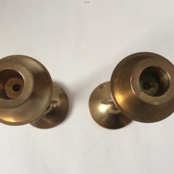 Vintage Brass Candlesticks JOY Candle Holder Set Christmas Holiday Gold Pair - Picture 2 of 3